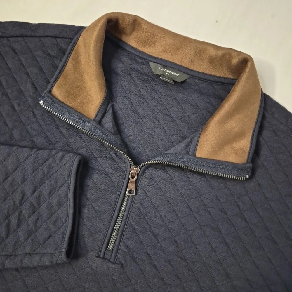 Banana Republic Pullover Mens Large Blue Quilted 1/4 Zip Sweater‎ Sweatshirt